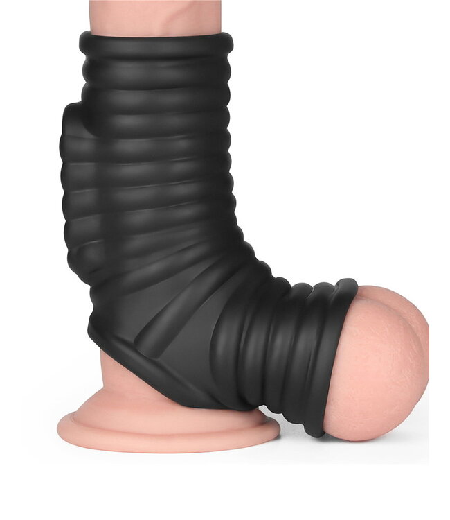 Rimba LoveToy - Wave Knights Ring - Vibrerende Penis en Scrotum Sleeve (Ø 2,8 cm) - Zwart