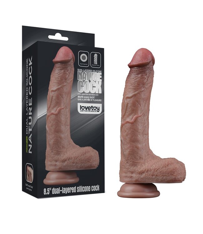 Rimba LoveToy - Dubbellaagse siliconen dildo 21,5 cm (Ø 4,2 cm) - Bruin