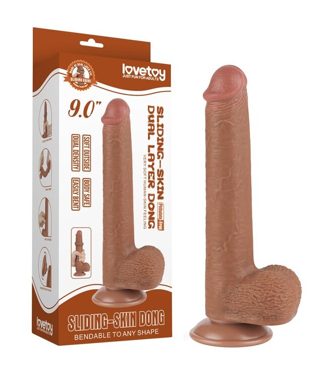 Rimba LoveToy - Sliding Skin Dildo 22 cm (Ø 3,7 cm) - Bruin