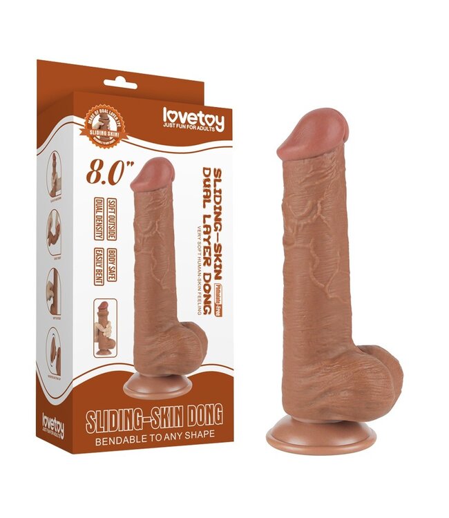 Rimba LoveToy - Sliding Skin Dildo 20,8 cm (Ø 4 cm) - Bruin