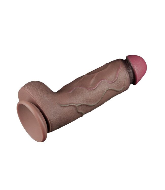 Rimba LoveToy - Dubbellaagse siliconen dildo XXL 31 cm (Ø7.6 cm) - Bruin