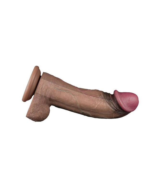 Rimba LoveToy - Dubbellaagse siliconen dildo XXL 28 cm (Ø7.4 cm) - Bruin
