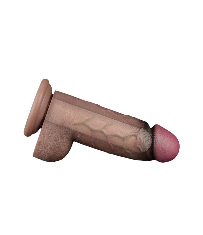 Rimba LoveToy - Dubbellaagse siliconen dildo XXL 24.6 cm (Ø 7 cm) - Bruin