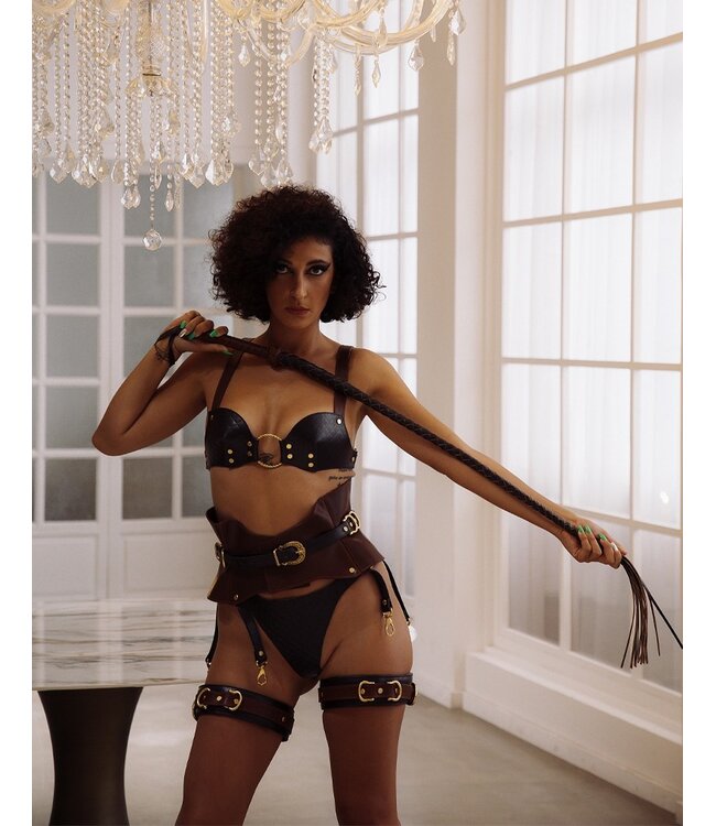 Rimba Liebe Seele - Leren String - Zwart, Bruin & Goud