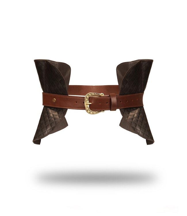 Rimba Liebe Seele - Leren Korset - Zwart, Bruin & Goud