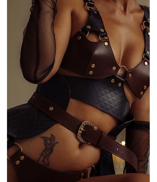 Rimba Liebe Seele - Leren Korset - Zwart, Bruin & Goud