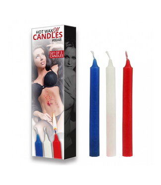 Rimba Rimba Bondage Play - Hot Wax SM Kaarsen (3 stuks) - Blauw, Wit & Rood