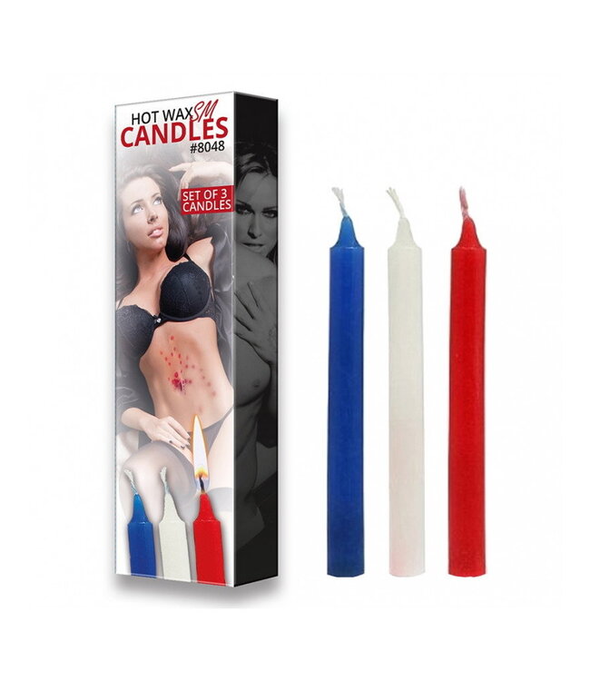 Rimba Rimba Bondage Play - Hot Wax SM Kaarsen (3 stuks) - Blauw, Wit & Rood