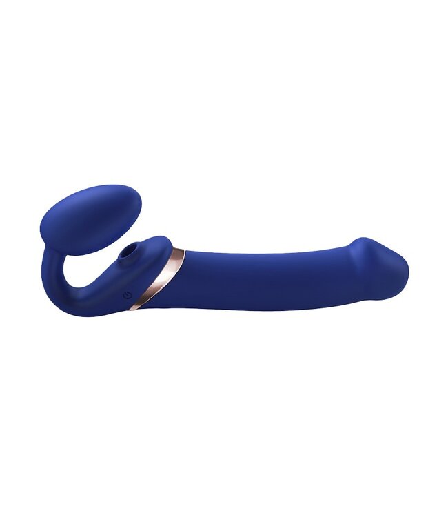 Rimba Strap-On-Me - Multi Orgasm - Strap-On Vibrator met Lik Stimulator Maat XL - Blauw