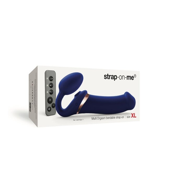 Rimba Strap-On-Me - Multi Orgasm - Strap-On Vibrator met Lik Stimulator Maat XL - Blauw