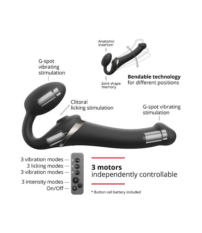 Rimba Strap-On-Me - Multi Orgasm - Strap-On Vibrator met Lik Stimulator Maat XL - Zwart