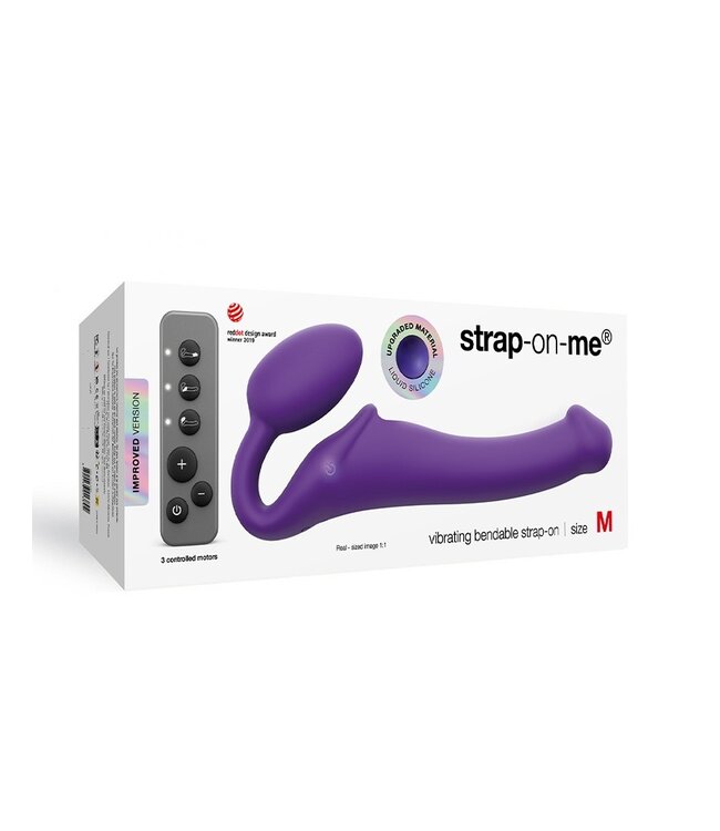 Rimba Strap-On-Me - Buigbare Strap-On Vibrator met Afstandsbediening Maat M - Paars