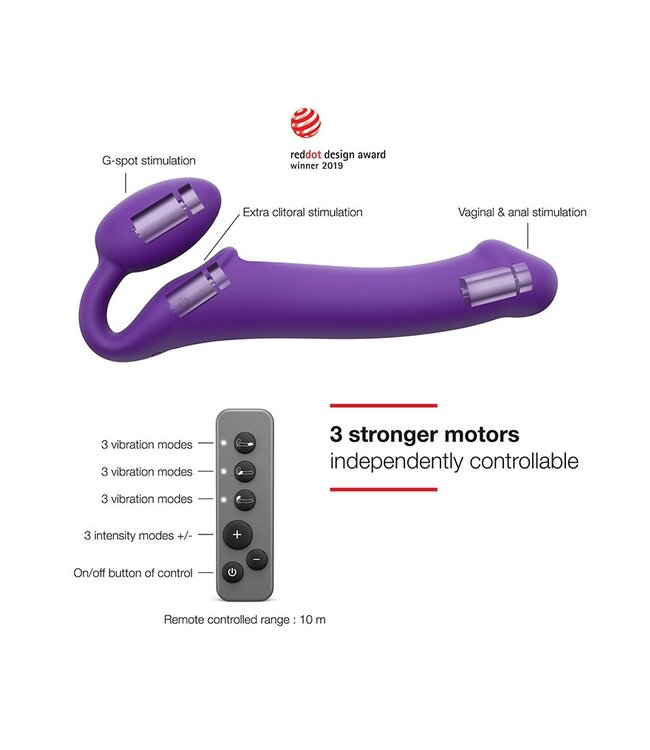Rimba Strap-On-Me - Buigbare Strap-On Vibrator met Afstandsbediening Maat M - Paars