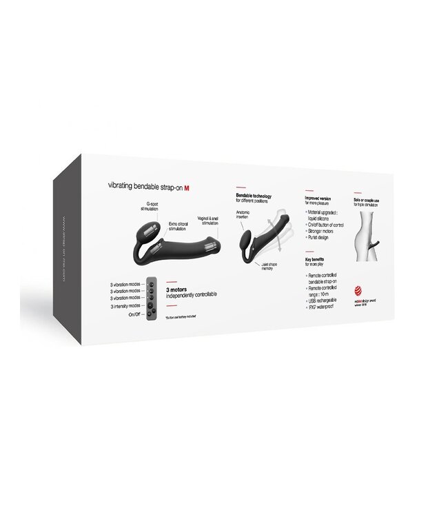 Rimba Strap-On-Me - Buigbare Strap-On Vibrator met Afstandsbediening Maat M - Zwart