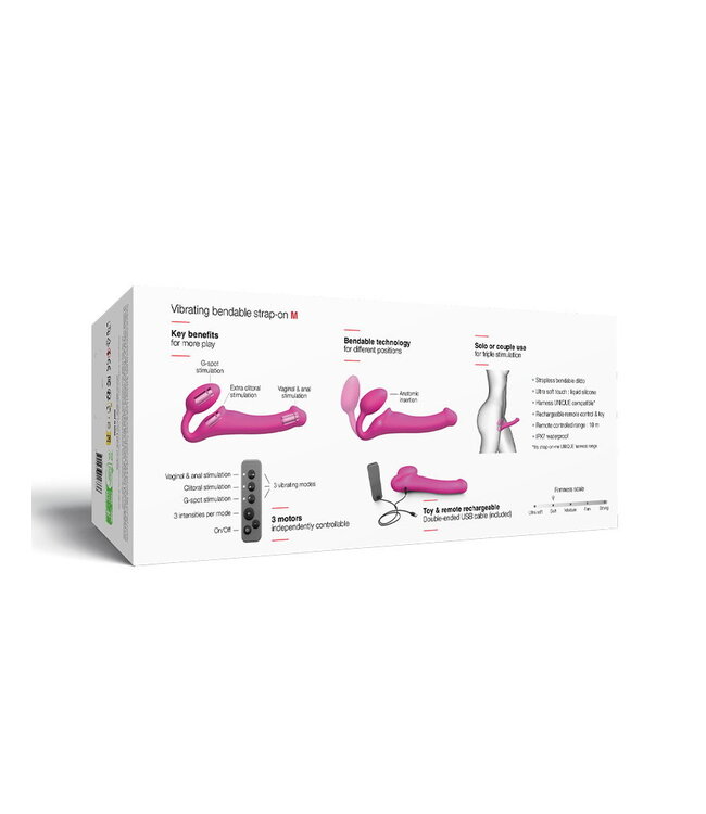 Rimba Strap-On-Me - Buigbare Strap-On Vibrator met Afstandsbediening Maat M - Fuchsia