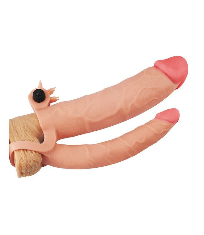 Rimba LoveToy - Pleasure X Tender Vibrating Double Penis Sleeve + 7.6 cm - Nude