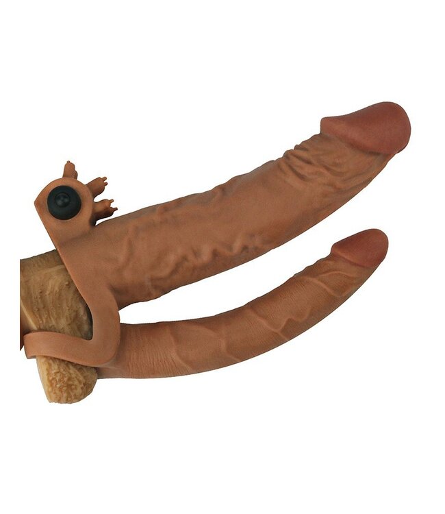 Rimba LoveToy - Pleasure X Tender Vibrating Double Penis Sleeve + 5 cm - Bruin