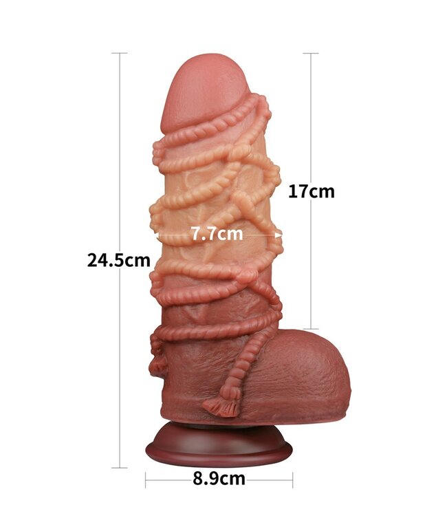 Rimba LoveToy - Extreme Dildo met Touw Motief 24 cm - Bruin & Nude
