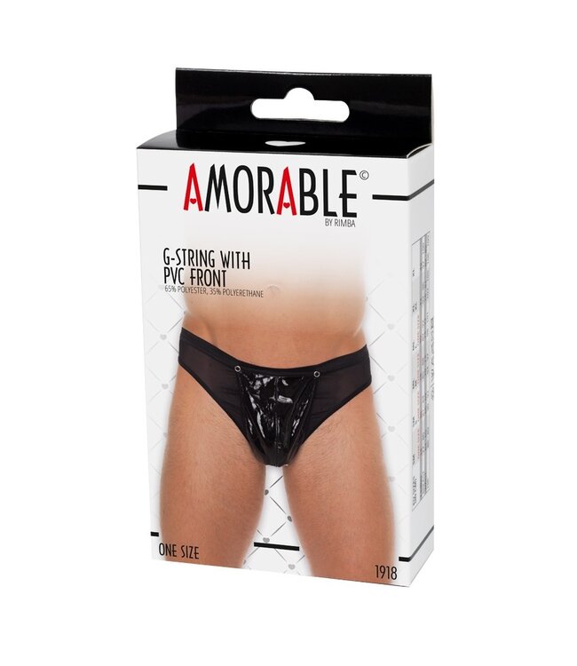 Rimba Amorable by Rimba - Doorzichtige string met lak look - One Size - Zwart