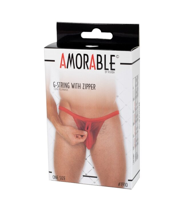 Rimba Amorable by Rimba - Doorzichtige string met ritssluiting - One Size - Rood