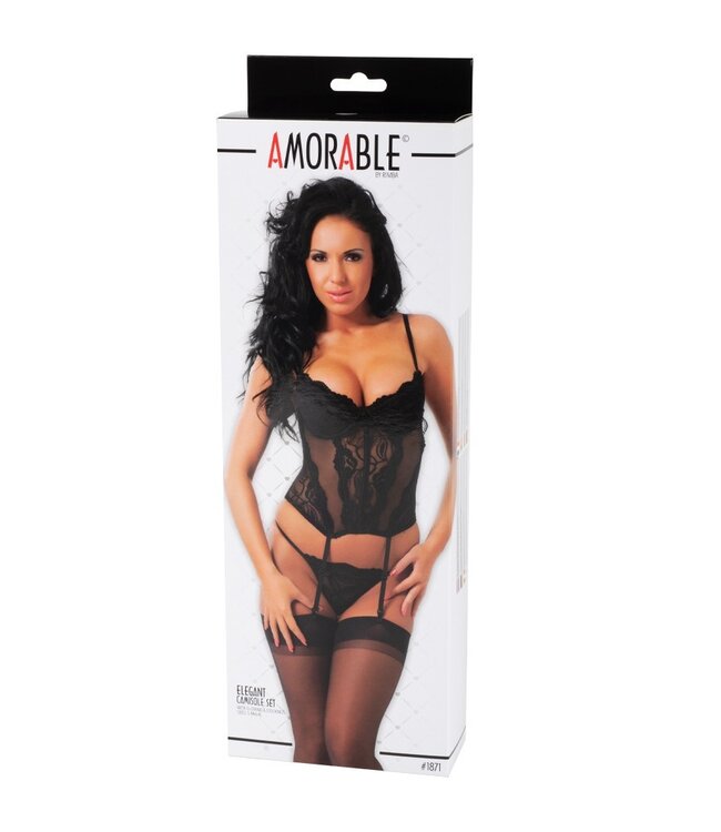 Rimba Amorable by Rimba - Camisole met G-string en Kousen - Zwart