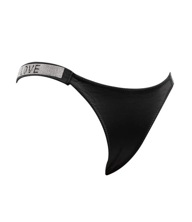 Rimba Amorable by Rimba - String met strass-steentjes (Love) - One-size - zwart, zilver