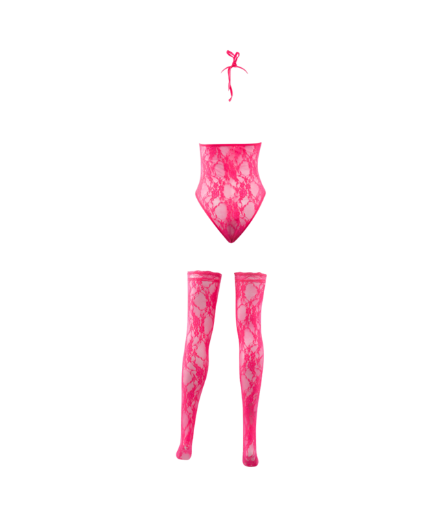 Rimba Amorable by Rimba - Bodystocking met kousen - One Size - Roze