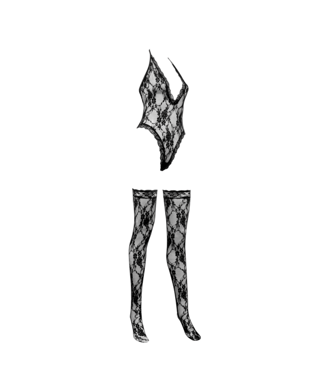 Rimba Amorable by Rimba - Bodystocking met kousen - One Size - Zwart