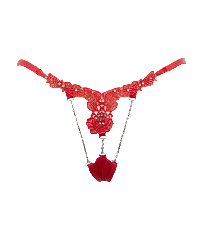 Rimba Amorable by Rimba - String met strass-steentjes - One Size - Rood