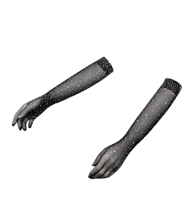 Rimba Amorable by Rimba - Handschoenen met strass-steentjes - One Size - Zwart