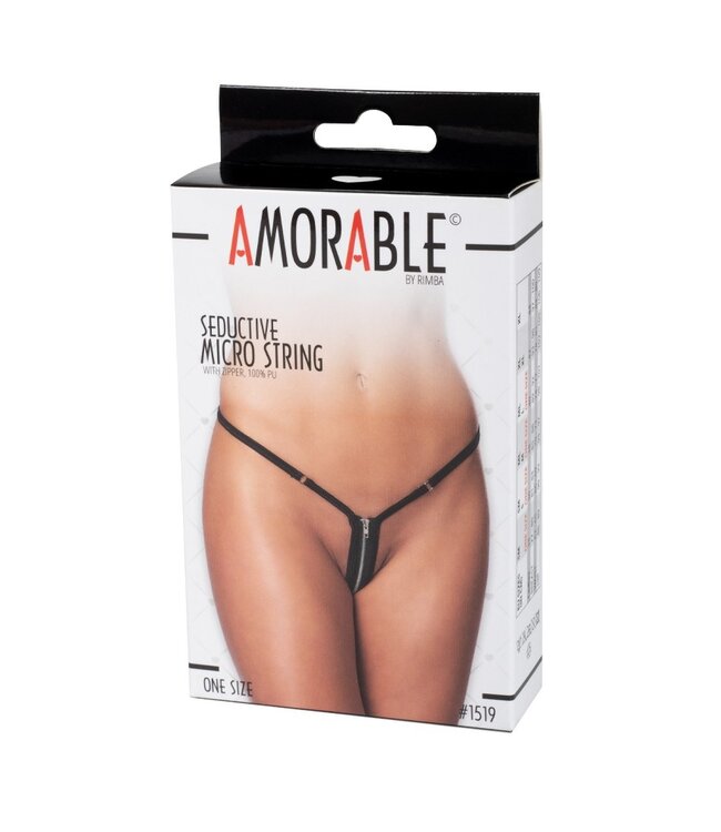Rimba Amorable by Rimba - Mini G-string met Ritssluiting - One Size - Zwart