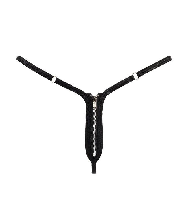 Rimba Amorable by Rimba - Mini G-string met Ritssluiting - One Size - Zwart