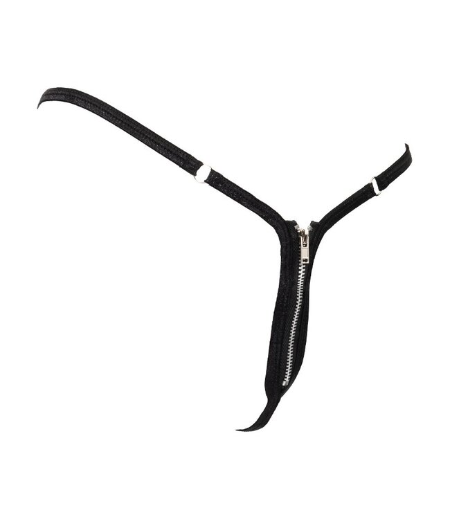 Rimba Amorable by Rimba - Mini G-string met Ritssluiting - One Size - Zwart