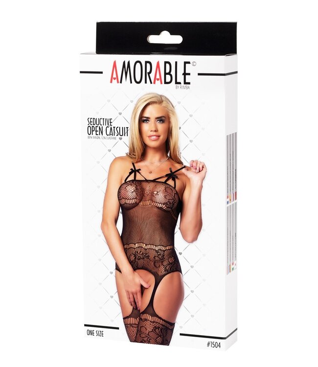 Rimba Amorable by Rimba - Open Catsuit - One Size - Zwart