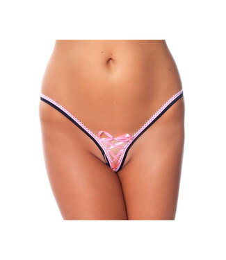 Rimba Amorable by Rimba - G-string met veter - One Size - Zwart / Roze