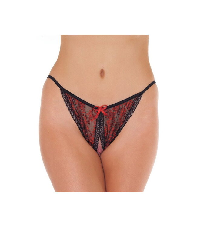 Rimba Amorable by Rimba - Open Tanga - One Size - Zwart / Rood
