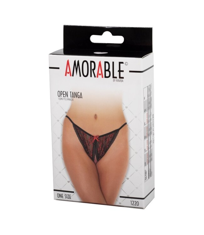 Rimba Amorable by Rimba - Open Tanga - One Size - Zwart / Rood