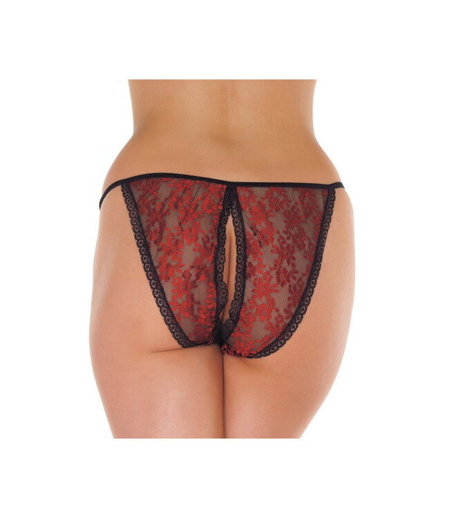 Rimba Amorable by Rimba - Open Tanga - One Size - Zwart / Rood