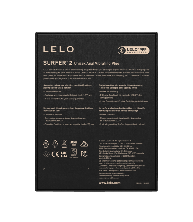 Rimba LELO Surfer 2 – Unisex vibrerende anale plug – Paars