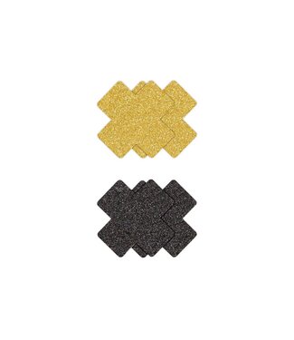 NS Novelties Pretty Pasties Glitter Cross Black/Gold 2 Pair