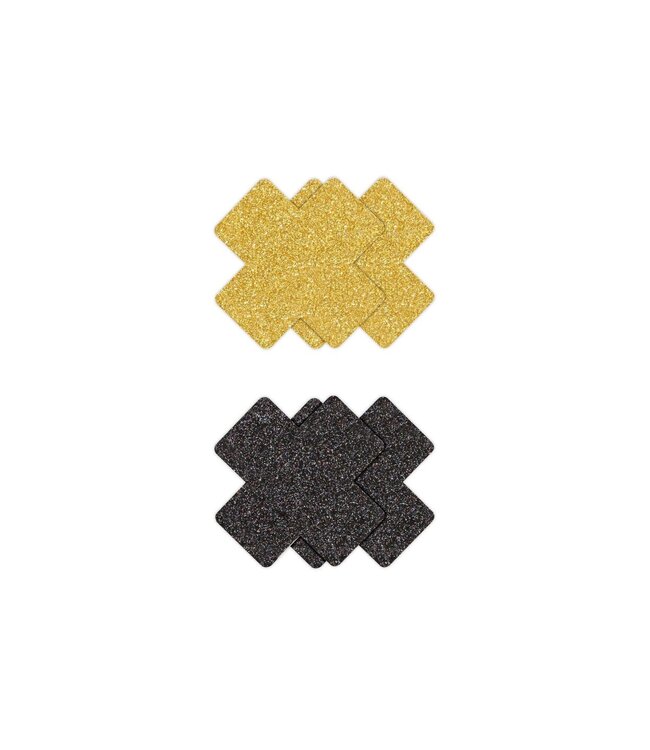 NS Novelties Pretty Pasties Glitter Cross Black/Gold 2 Pair