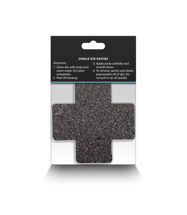 NS Novelties Pretty Pasties Glitter Cross Black/Gold 2 Pair