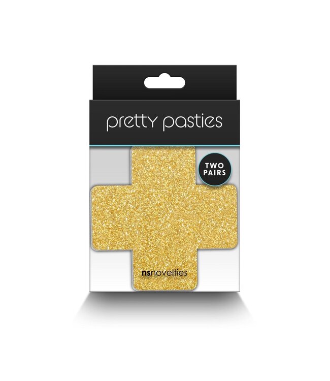 NS Novelties Pretty Pasties Glitter Cross Black/Gold 2 Pair
