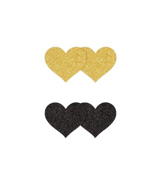 NS Novelties Pretty Pasties Glitter Hearts Black/Gold 2 Pair