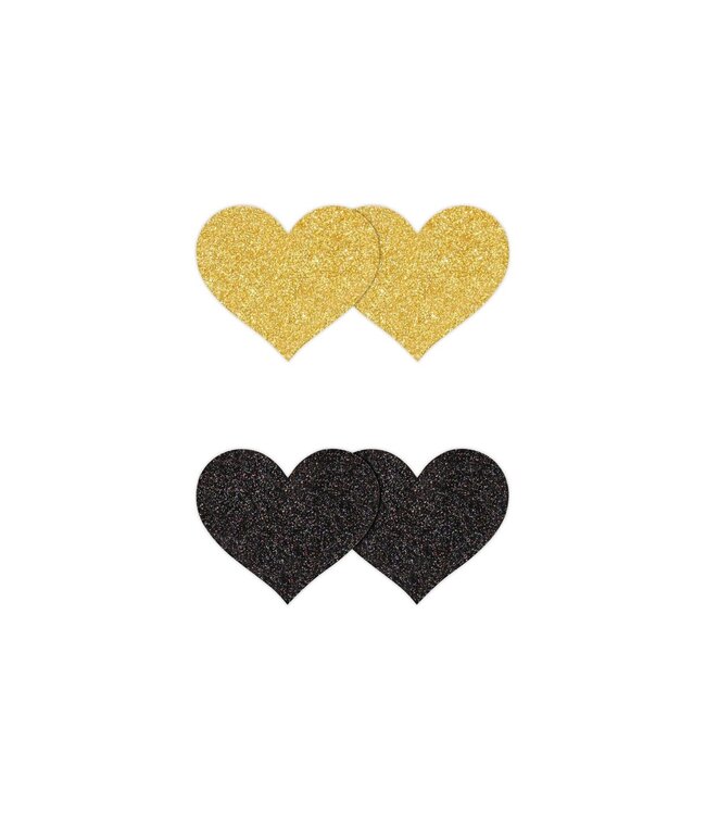 NS Novelties Pretty Pasties Glitter Hearts Black/Gold 2 Pair