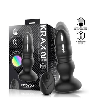 Rimba IY - Krax - Buttplug met vibratie, stootbeweging, LED-licht en afstandsbediening - Zwart