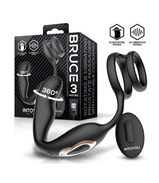 Rimba IY - Bruce - Prostaatmassager 360° met dubbele penisringvibratie - Zwart