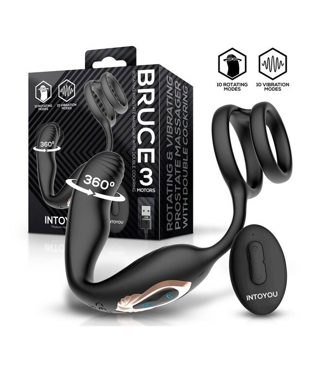 Rimba IY - Bruce - Prostaatmassager 360° met dubbele penisringvibratie - Zwart