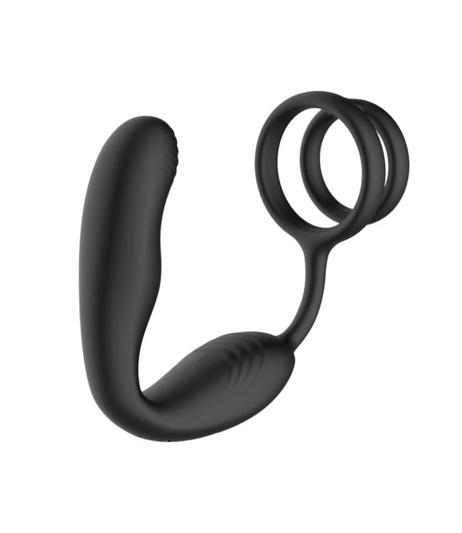 Rimba IY - Bruce - Prostaatmassager 360° met dubbele penisringvibratie - Zwart