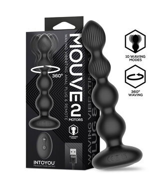 Rimba IY - Mouve - Buttplug met golven en vibratie met afstandsbediening, 2 motoren - Zwart